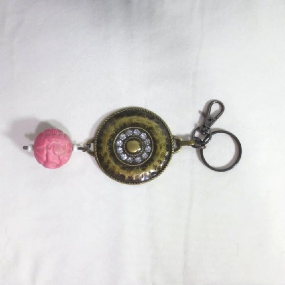 New Handmade Keychain Bag Charm Beaded Boho Antique Brass Rhinestones Faux Gem